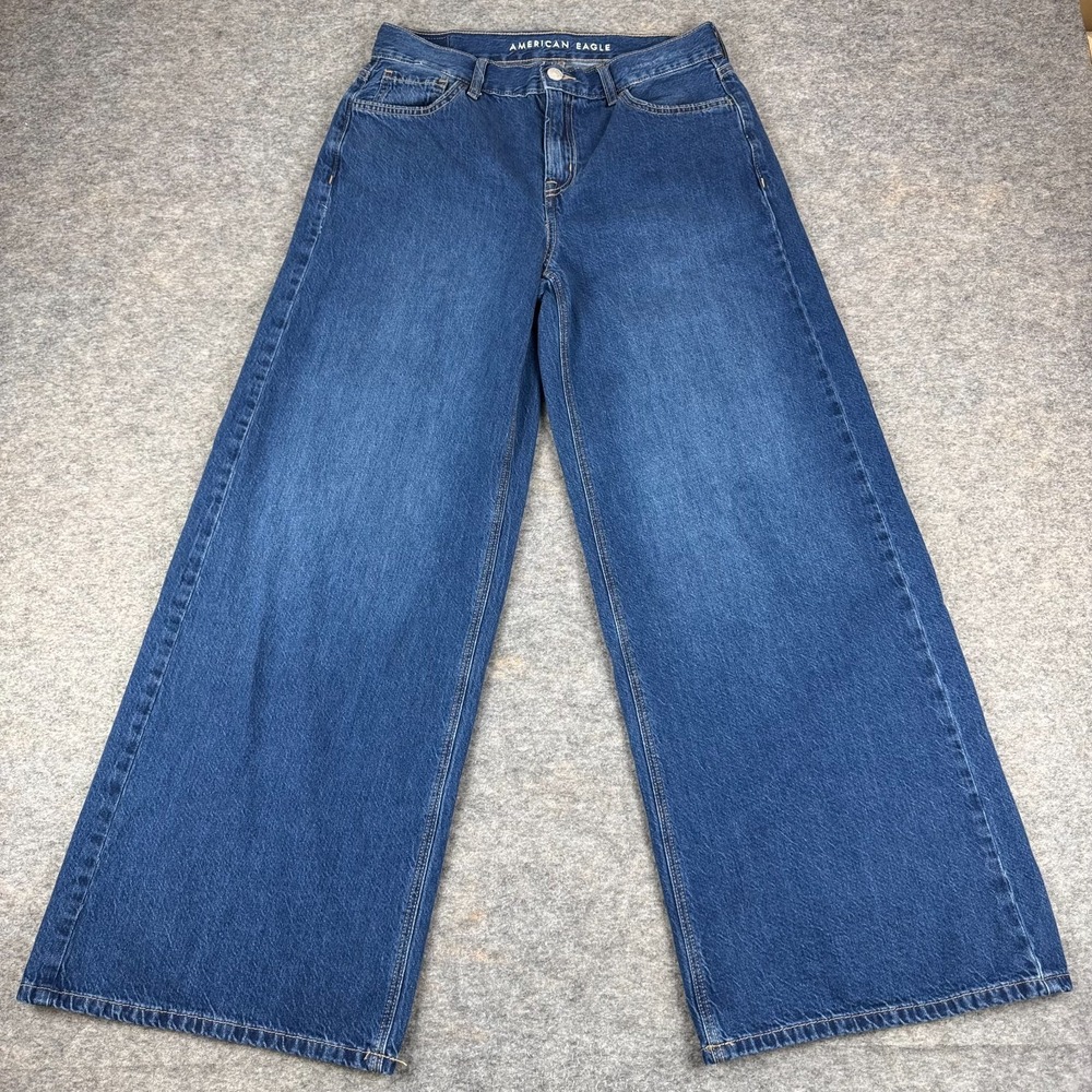 American Eagle Low Rise Ultra Wide Leg Denim Jeans 30" Cotton Blue Womens 4 - Picture 2 of 14